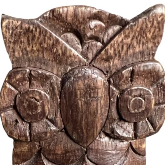 Handcarved Wooden Owl Eye Glasses Holder Stand Detailed 4.75" tall x 3" wide - Picture 5 of 11